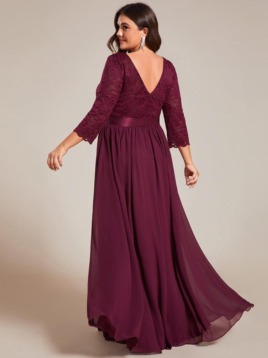 Elegant Round Neck A Line See-Through Lace Evening Dress #color_Mulberry