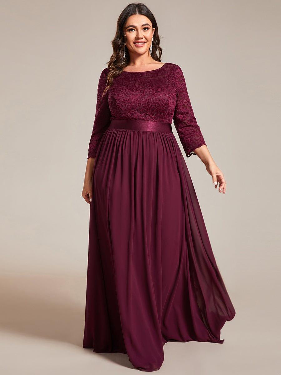 Elegant Round Neck A Line See-Through Lace Evening Dress #color_Mulberry