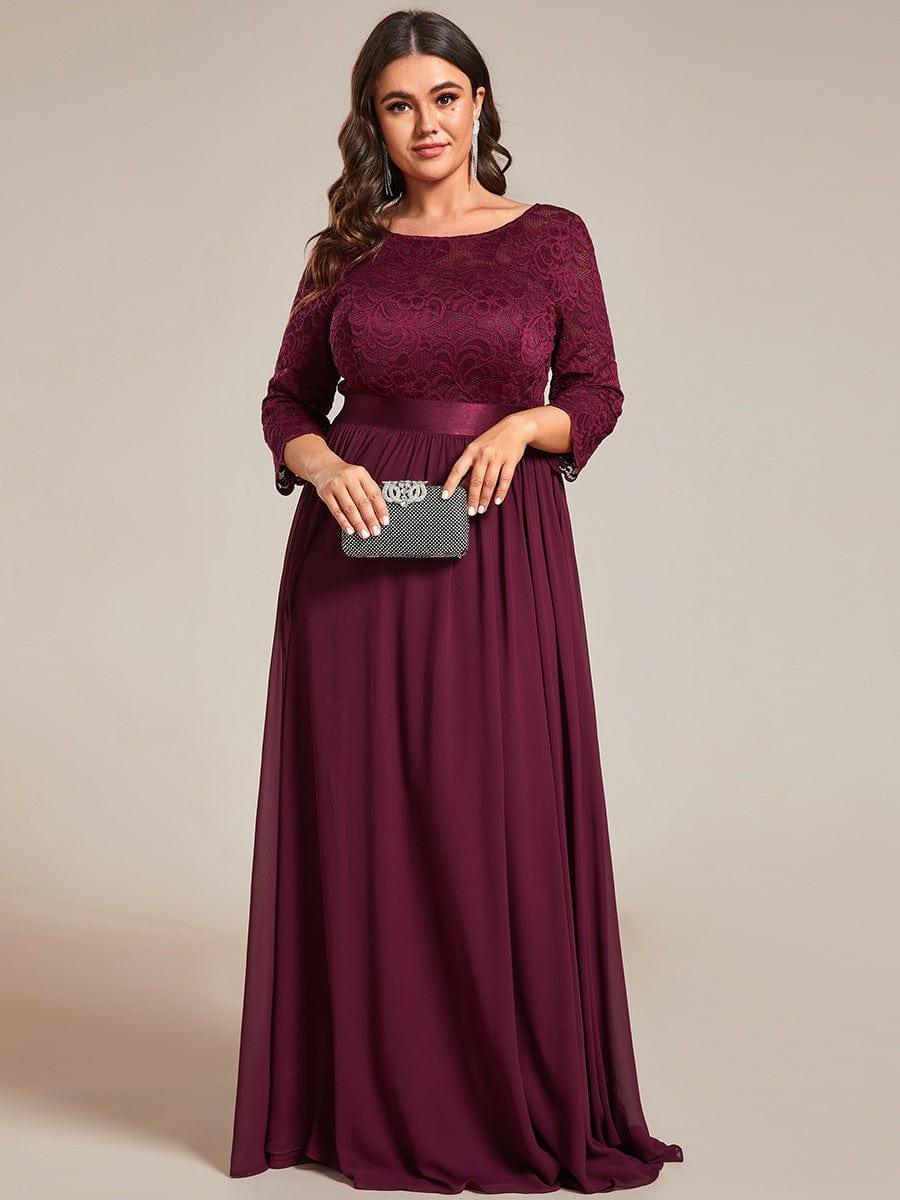 Elegant Round Neck A Line See-Through Lace Evening Dress #color_Mulberry