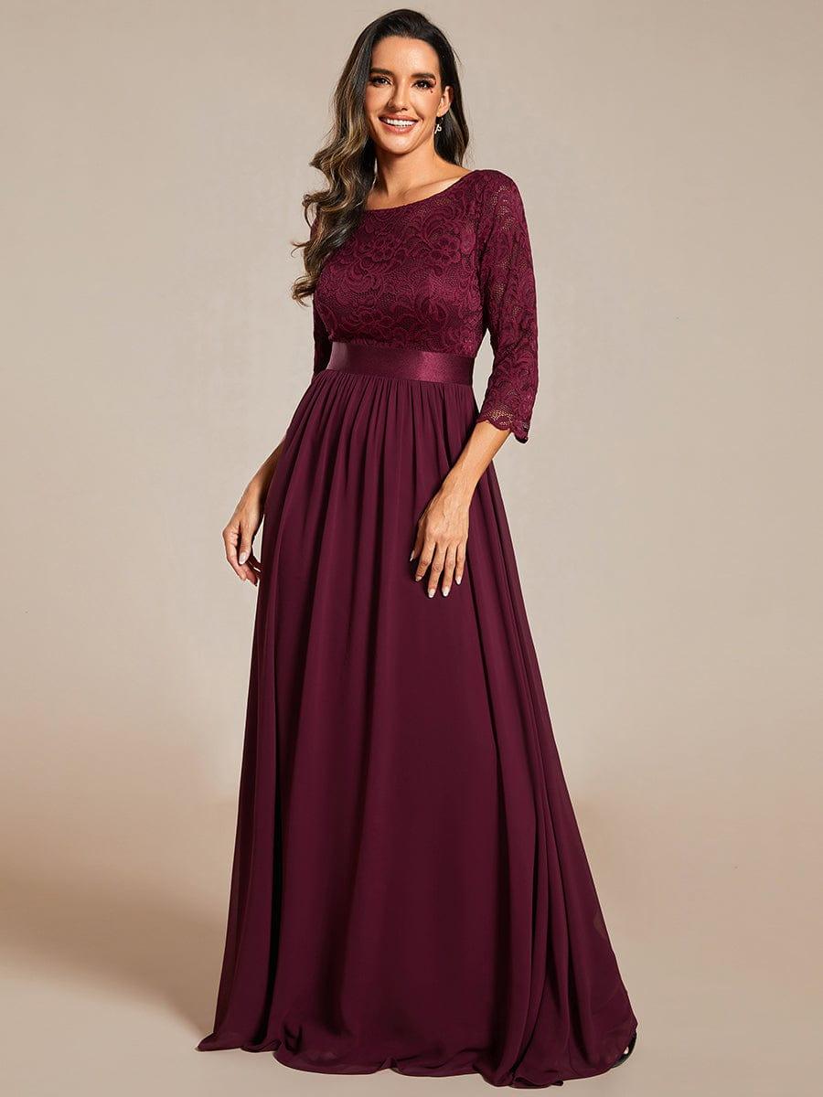 Elegant Round Neck A Line See-Through Lace Evening Dress #color_Mulberry