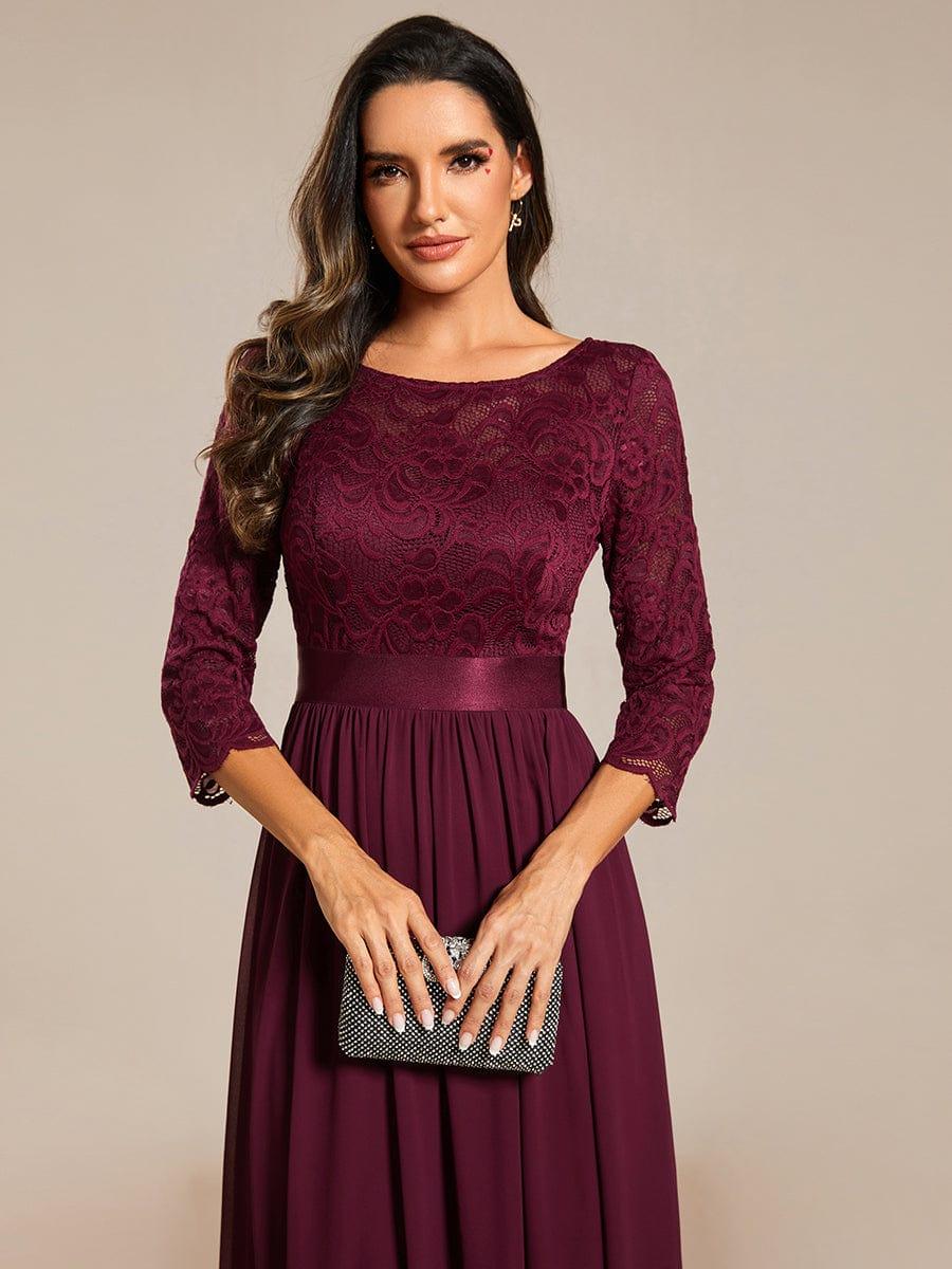 Elegant Round Neck A Line See-Through Lace Evening Dress #color_Mulberry
