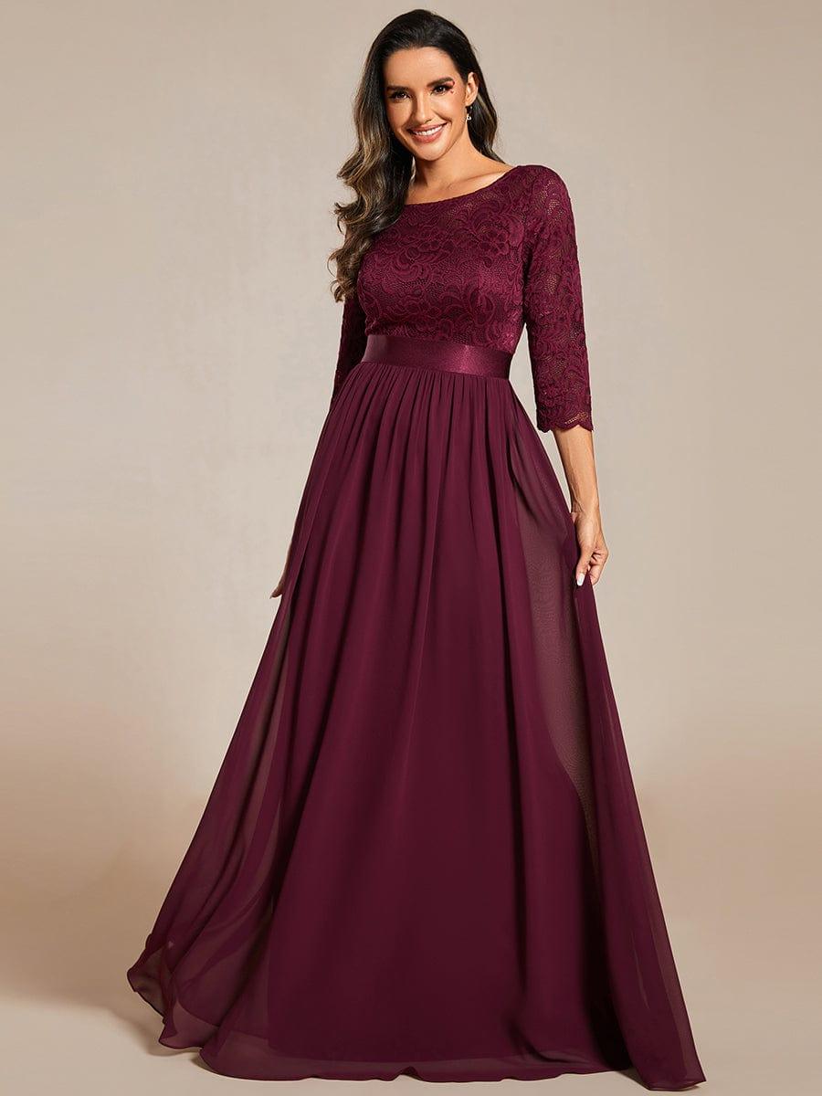 Elegant Round Neck A Line See-Through Lace Evening Dress #color_Mulberry
