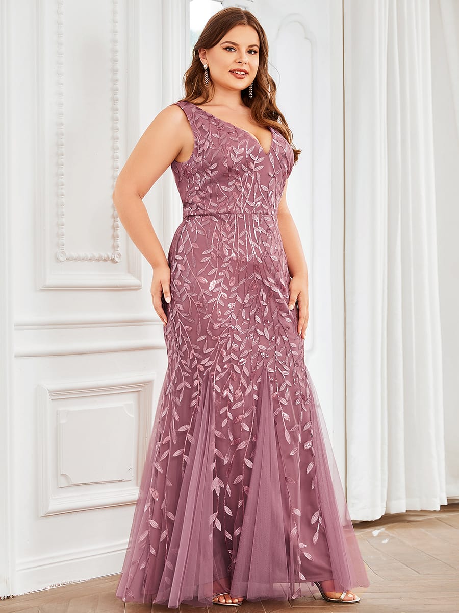 Women's Double V-Neck Fishtail Seuqin Wedding Guest Dress #color_Purple Orchid