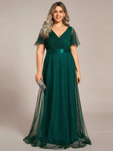 Women's Floor-Length Plus Size Bridesmaid Dress with Short Sleeve #color_Dark Green