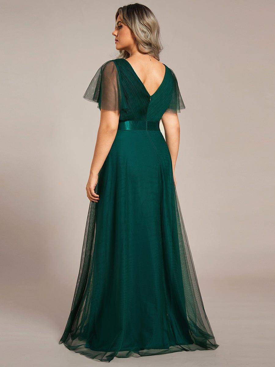 Women's Floor-Length Plus Size Bridesmaid Dress with Short Sleeve