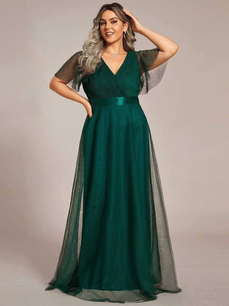 Women's Floor-Length Plus Size Bridesmaid Dress with Short Sleeve