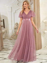 Double V-Neck Tulle Floor-Length Bridesmaid Dress #color_Purple Orchid