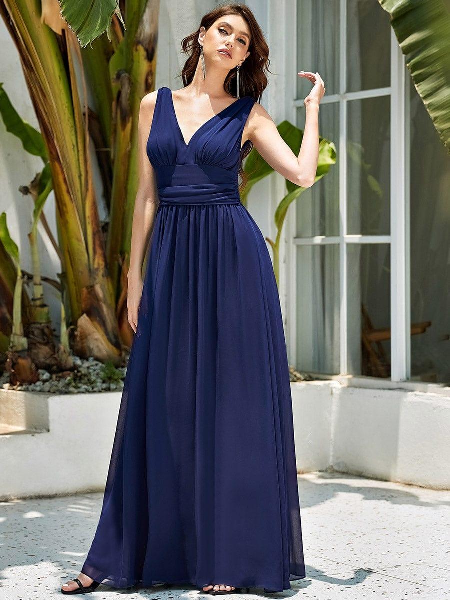 Navy Chiffon Bridesmaid Dresses #style_ES09018NB