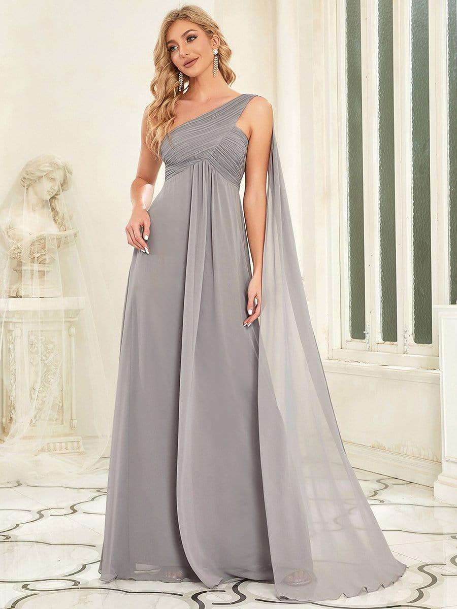 Custom Size Long Chiffon One Shoulder Evening Dresses #color_Grey