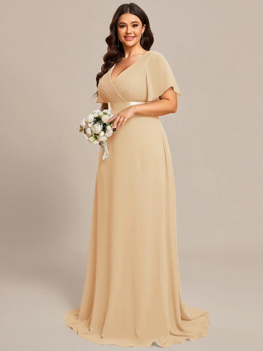 Minimalist A-Line Maxi Chiffon Wedding Dress with Satin Belt #color_Champagne