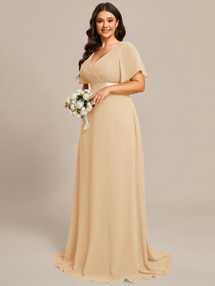 High Waist Short Sleeves Bridesmaid Dress #color_Champagne