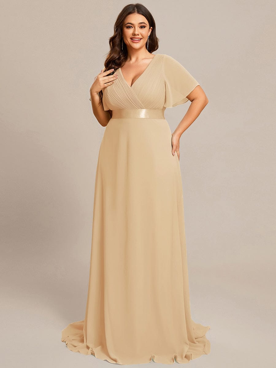 Flutter Sleeves Long Plus Size Bridesmaid Dress #color_Champagne