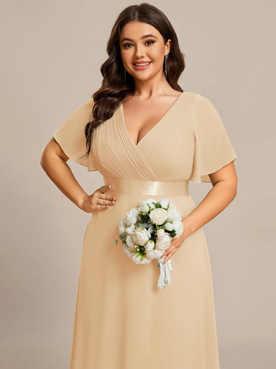 High Waist Short Sleeves Bridesmaid Dress #color_Champagne