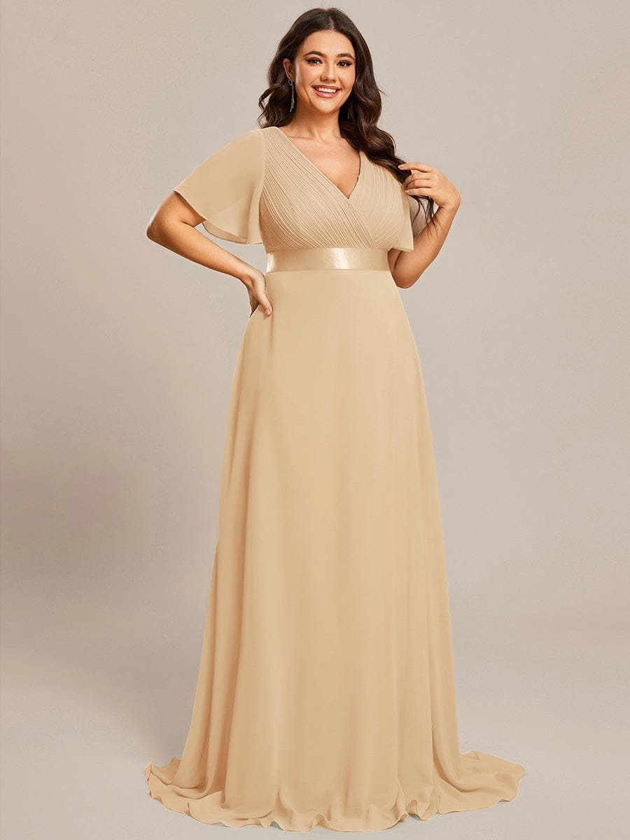 Minimalist A-Line Maxi Chiffon Wedding Dress with Satin Belt #color_Champagne
