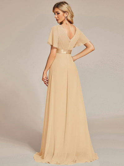 High Waist Short Sleeves Bridesmaid Dress #color_Champagne