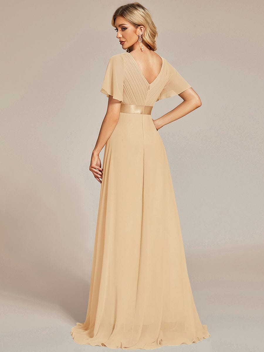 Minimalist A-Line Maxi Chiffon Wedding Dress with Satin Belt #color_Champagne