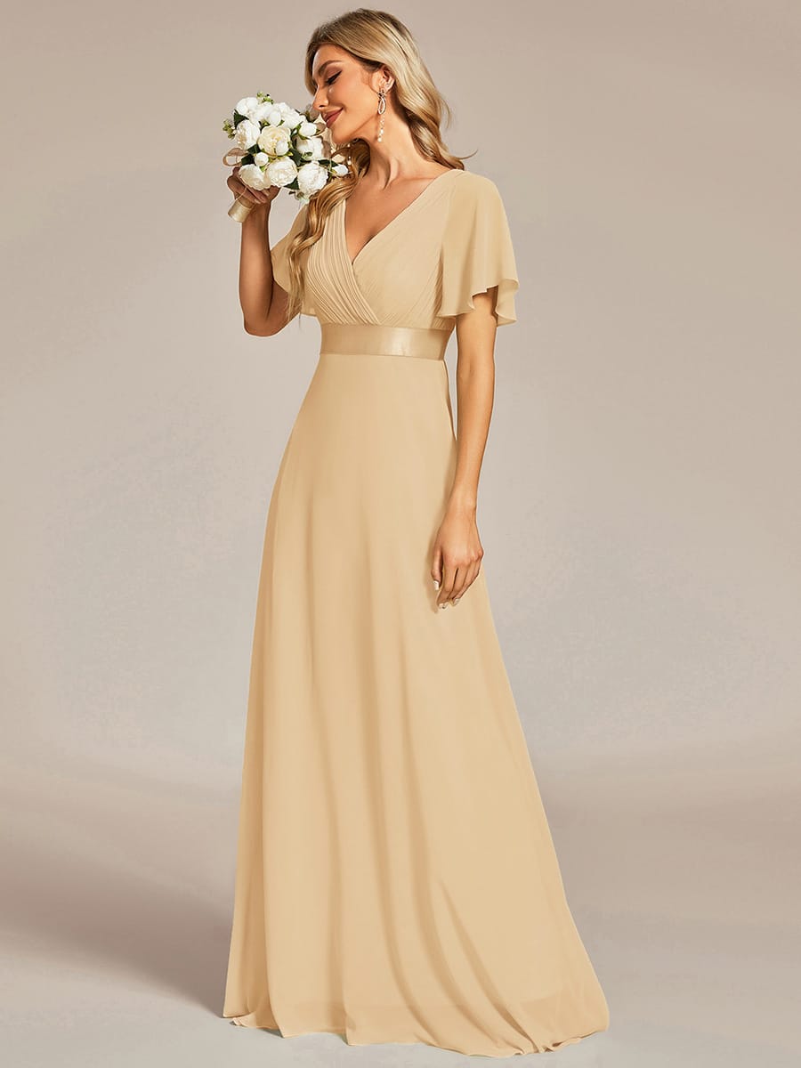 High Waist Short Sleeves Bridesmaid Dress #color_Champagne