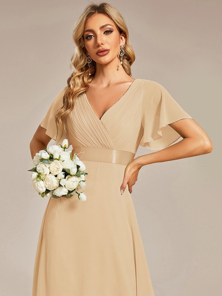 Minimalist A-Line Maxi Chiffon Wedding Dress with Satin Belt #color_Champagne
