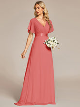 High Waist Short Sleeves Bridesmaid Dress #color_Coral