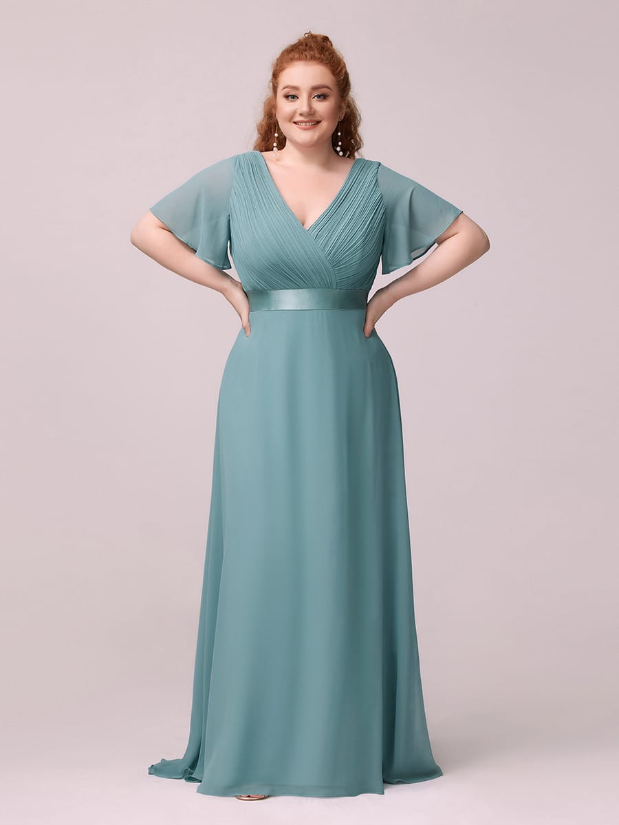 High Waist Short Sleeves Bridesmaid Dress #color_Light Teal
