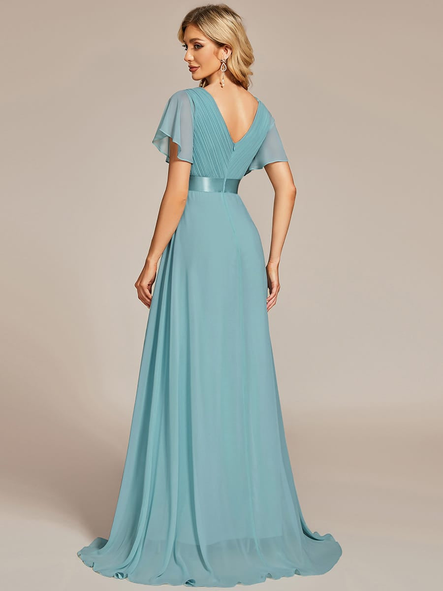 High Waist Short Sleeves Bridesmaid Dress #color_Light Teal