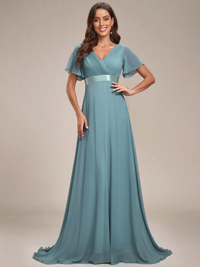 High Waist Short Sleeves Bridesmaid Dress #color_Light Teal