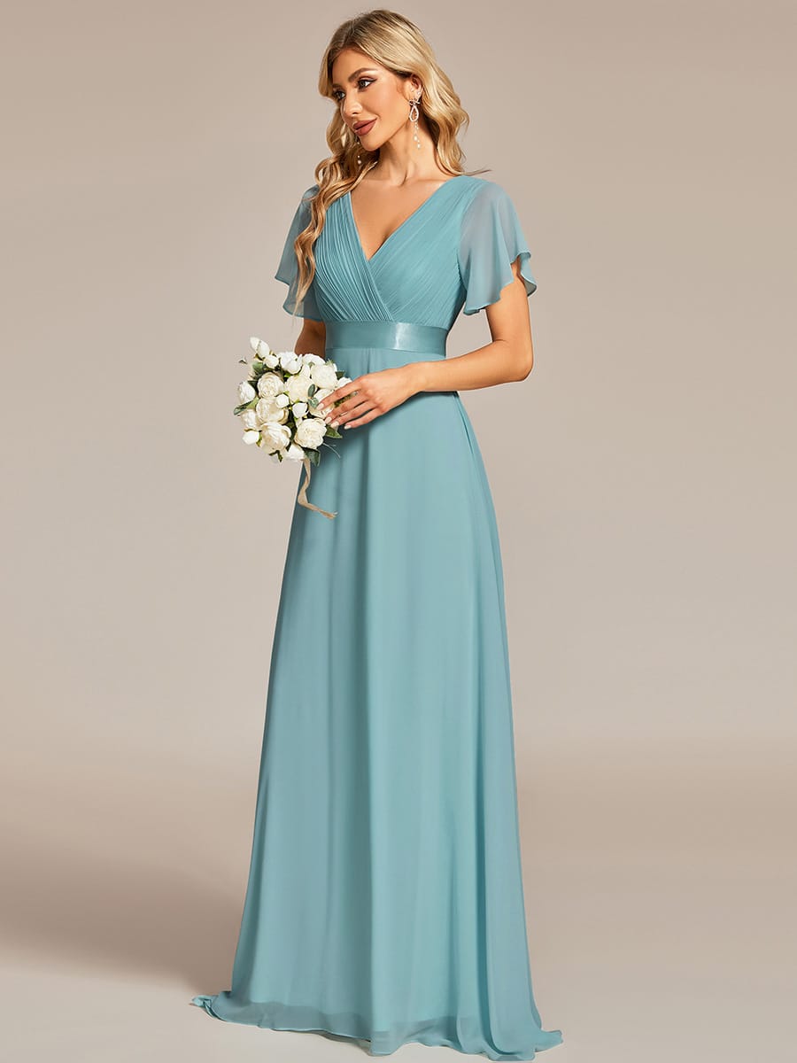 High Waist Short Sleeves Bridesmaid Dress #color_Light Teal