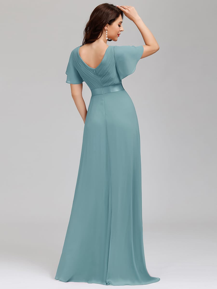 High Waist Short Sleeves Bridesmaid Dress #color_Light Teal