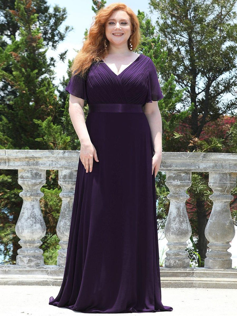 Short Bridesmaid Dress with Flutter Sleeves Mist Plus Size