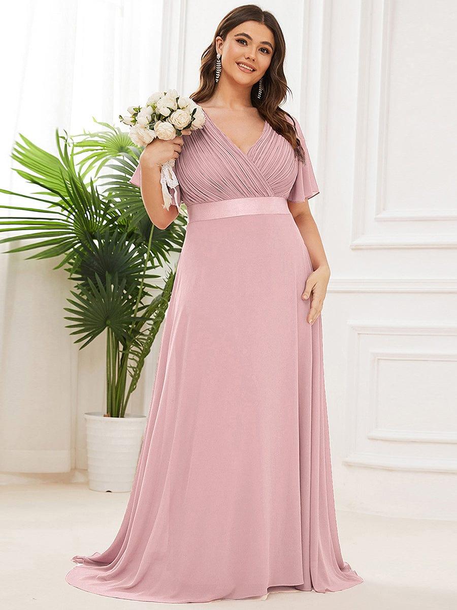 MONICA Plus Long Empire Waist Bridesmaid Dress Short Flutter Sleeves