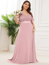 Plus Size Long Empire Waist Bridesmaid Dress with Short Flutter Sleeves #color_Dusty Rose