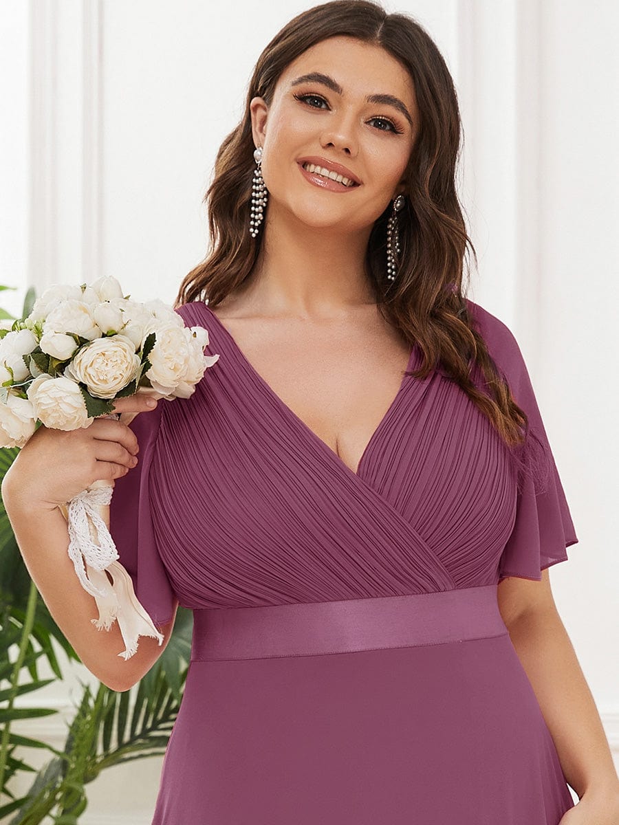 High Waist Short Sleeves Bridesmaid Dress #color_Damson