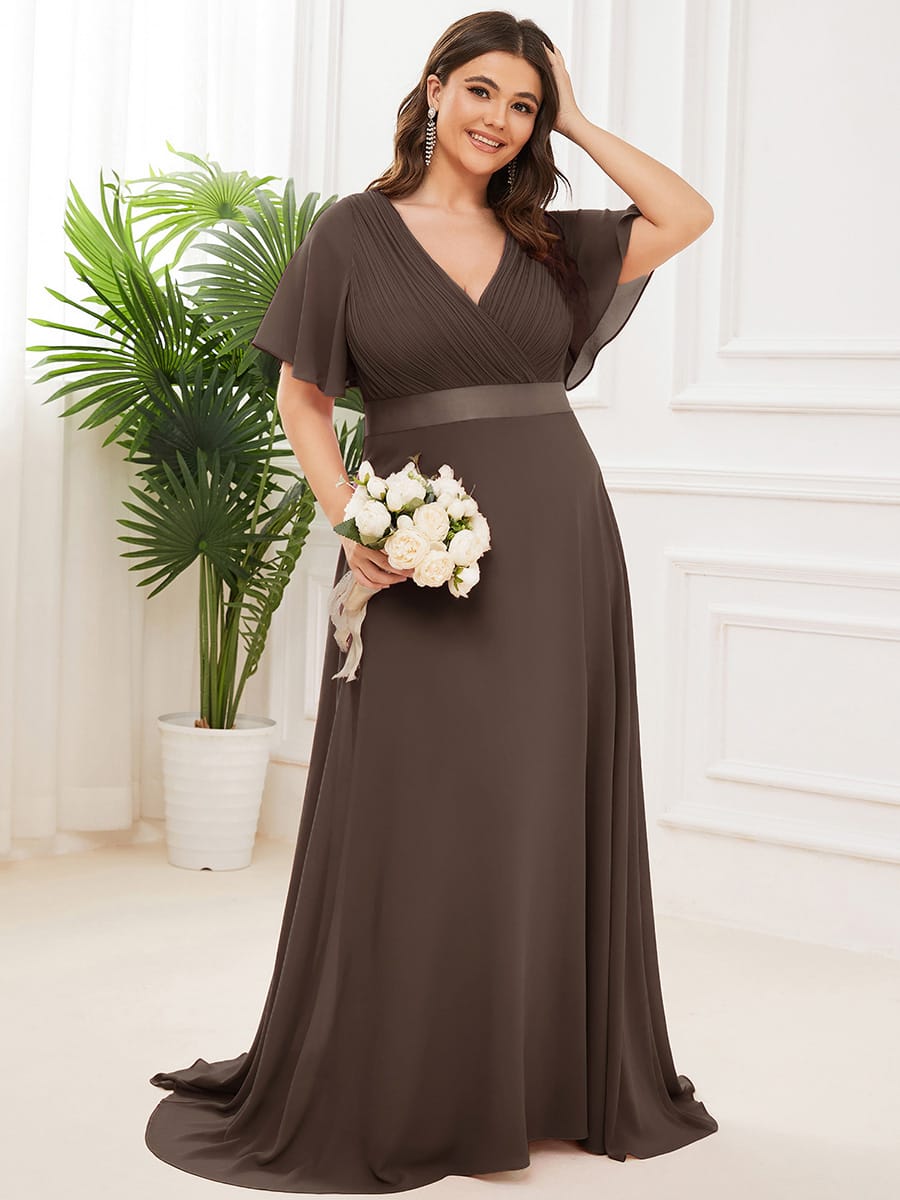 High Waist Short Sleeves Bridesmaid Dress #color_Espresso