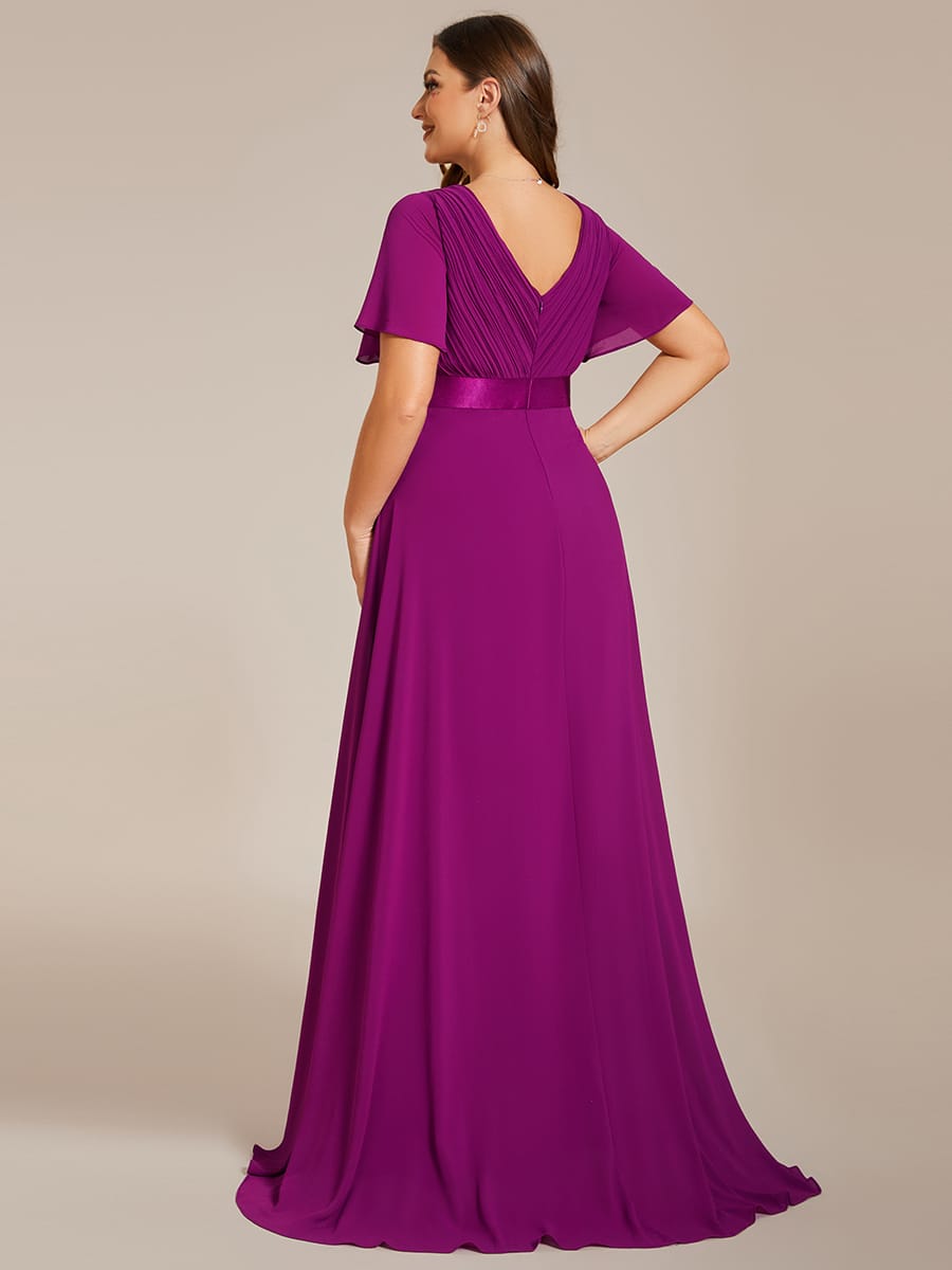 High Waist Short Sleeves Bridesmaid Dress #color_Fuchsia