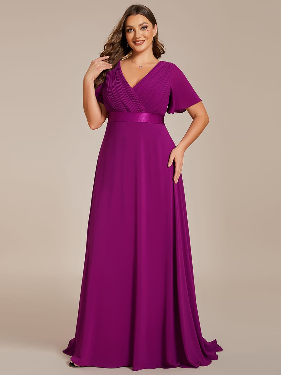 High Waist Short Sleeves Bridesmaid Dress #color_Fuchsia