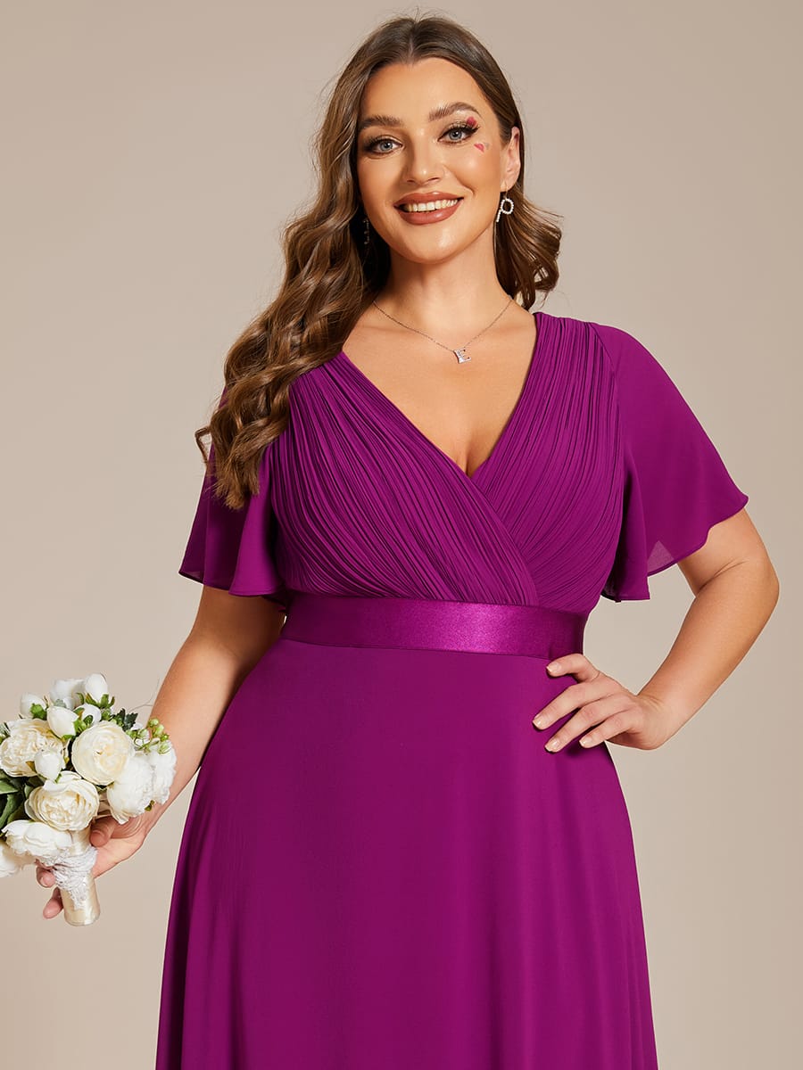High Waist Short Sleeves Bridesmaid Dress #color_Fuchsia