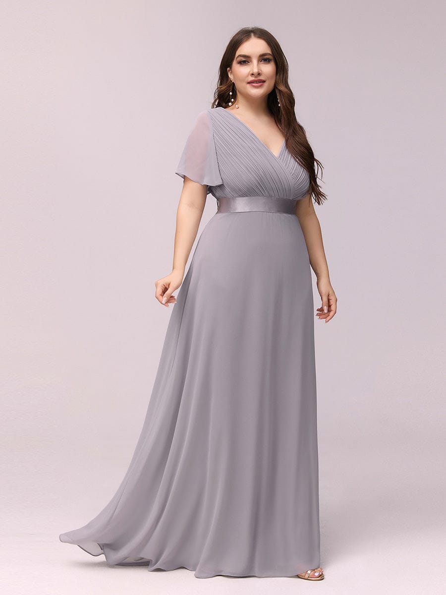 High Waist Short Sleeves Bridesmaid Dress #color_Grey