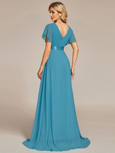 ever MONICA|Floral Chiffon High Waist Short Sleeves Bridesmaid Dress (Final Sale)