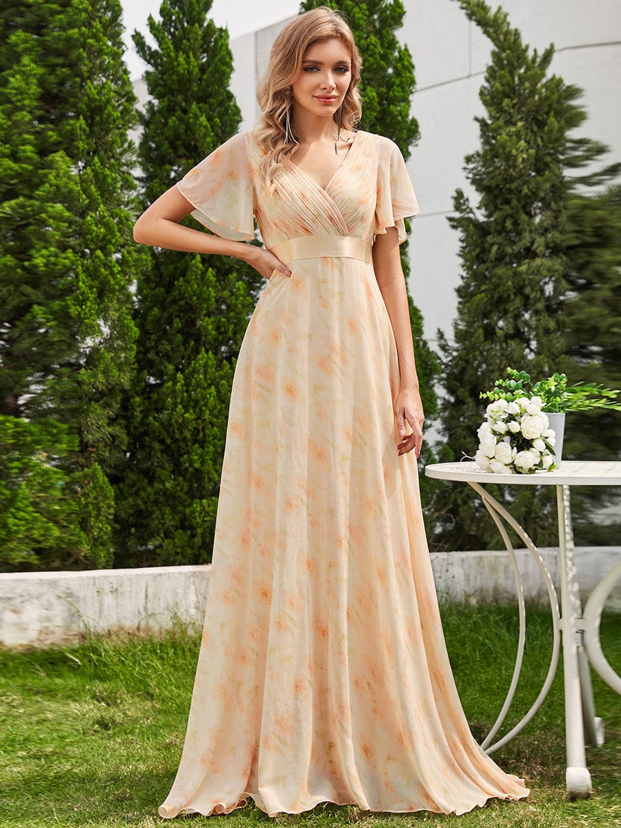 High Waist Short Sleeves Bridesmaid Dress #color_Golden Roses
