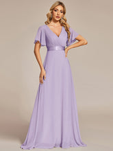 High Waist Short Sleeves Bridesmaid Dress #color_Lavender