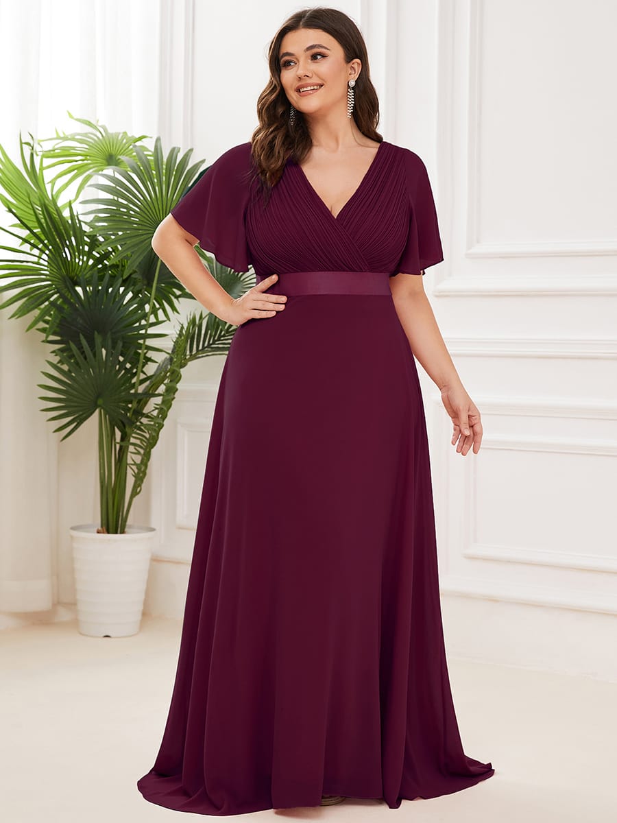 High Waist Short Sleeves Bridesmaid Dress #color_Mulberry