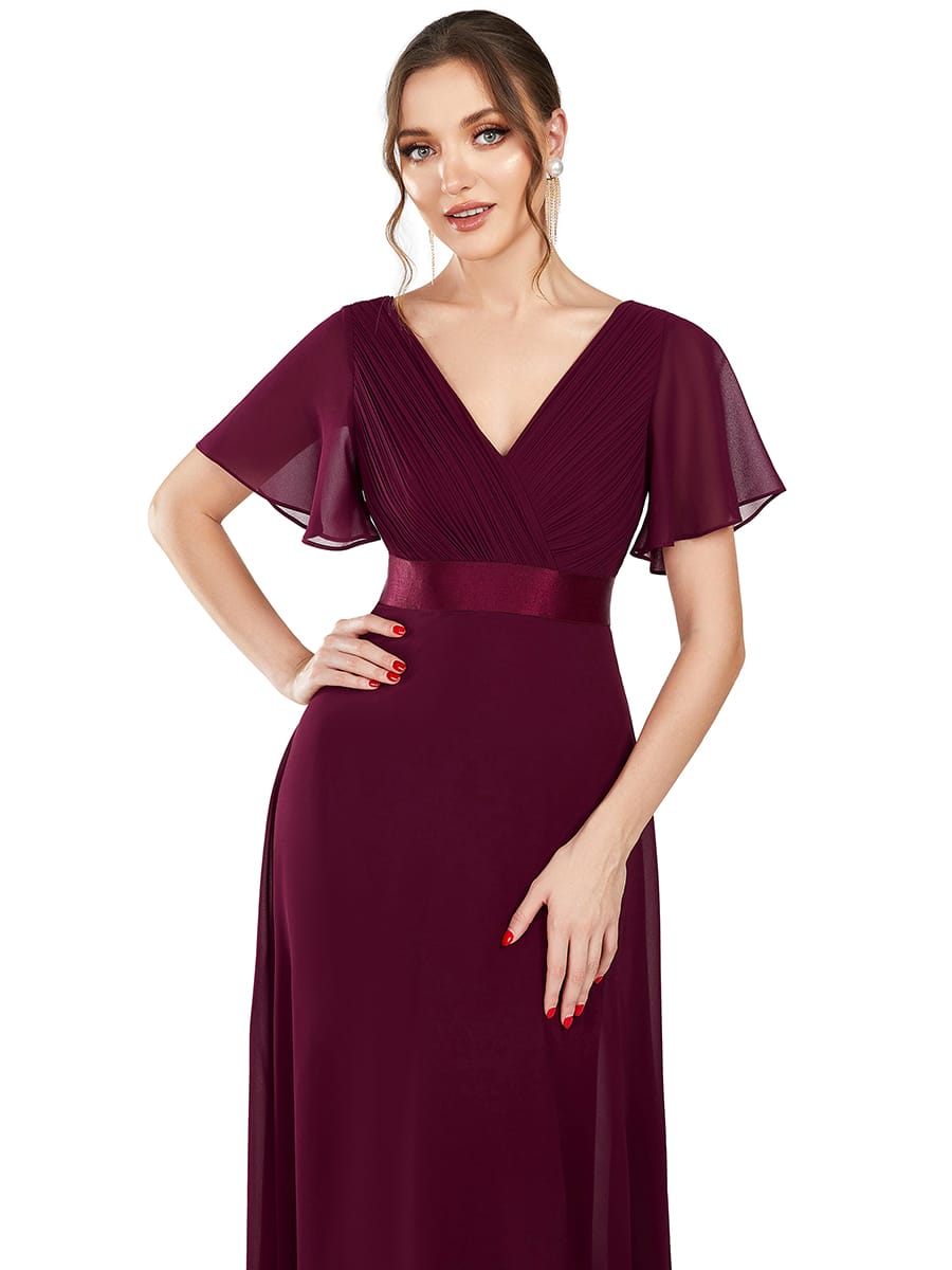 High Waist Short Sleeves Bridesmaid Dress #color_Mulberry