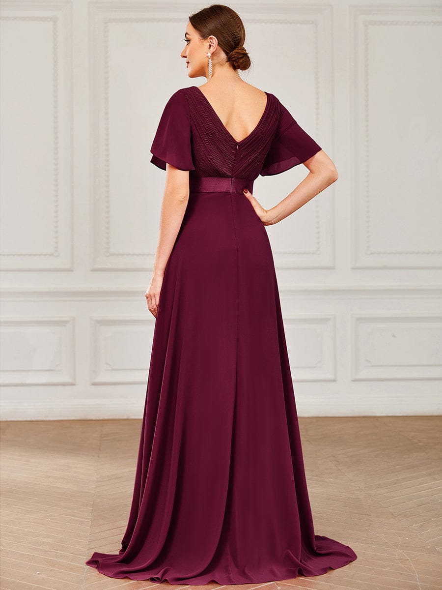 High Waist Short Sleeves Bridesmaid Dress #color_Mulberry
