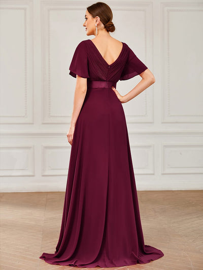 ever MONICA|Floral Chiffon High Waist Short Sleeves Bridesmaid Dress (Final Sale)
