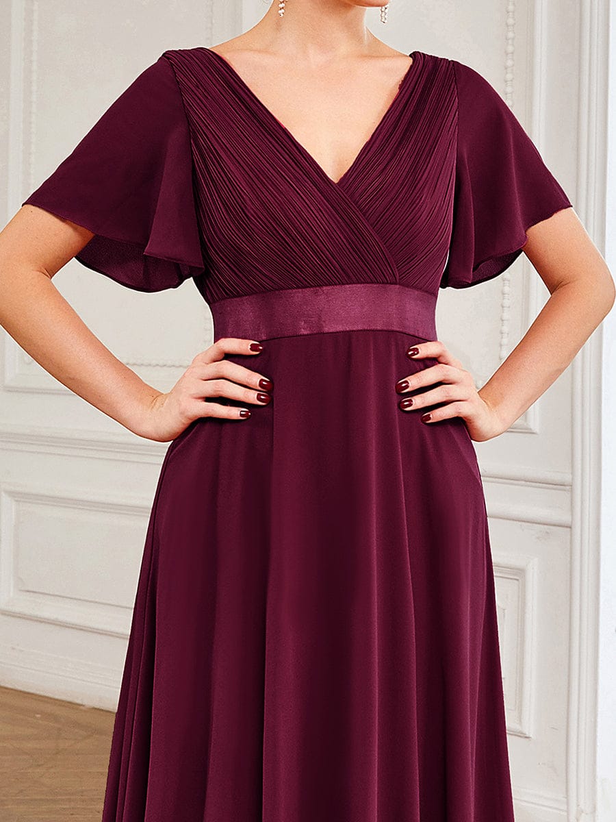 High Waist Short Sleeves Bridesmaid Dress #color_Mulberry