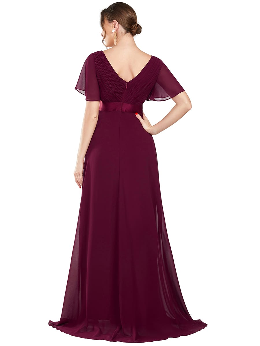 High Waist Short Sleeves Bridesmaid Dress #color_Mulberry