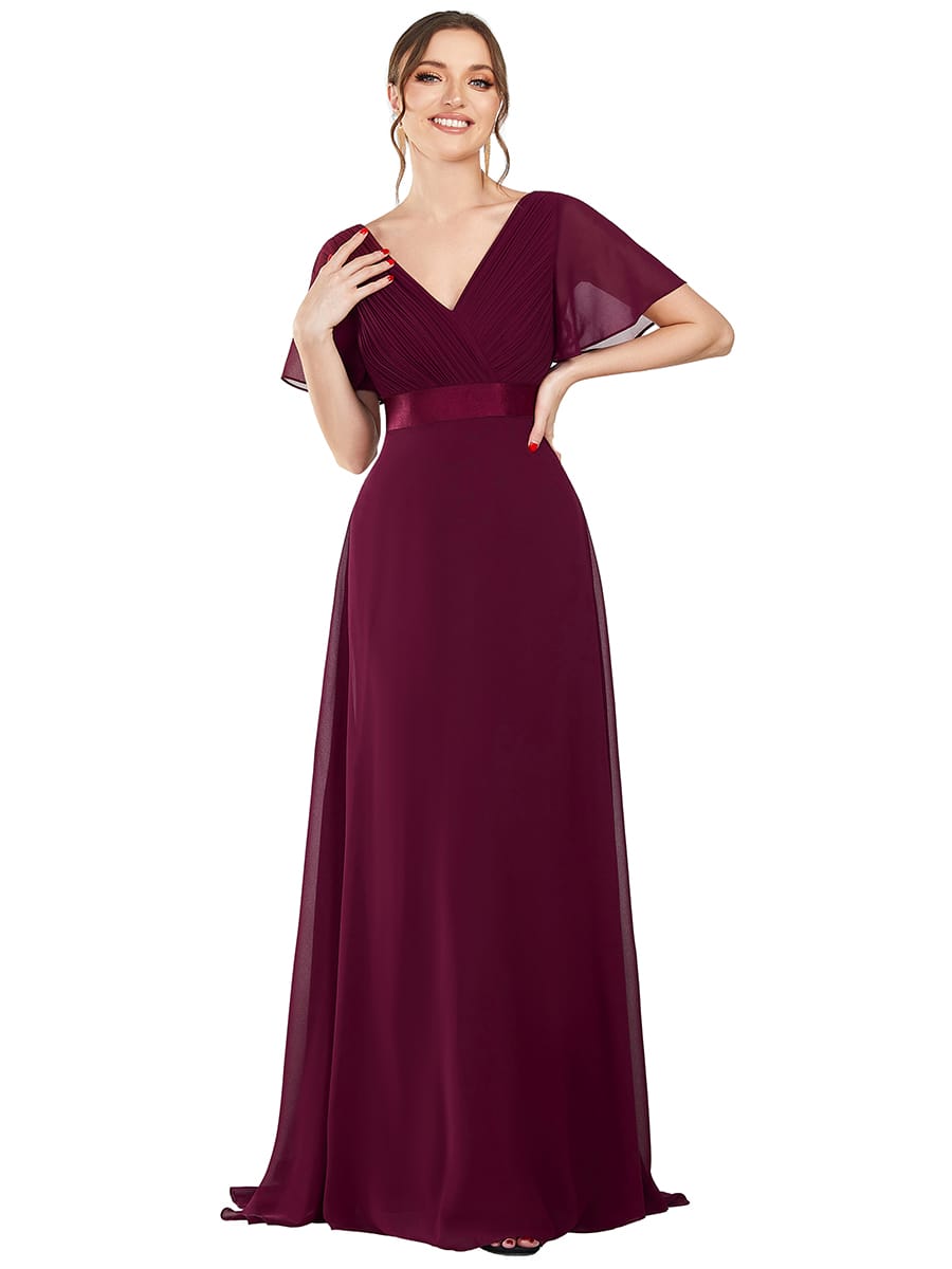 High Waist Short Sleeves Bridesmaid Dress #color_Mulberry