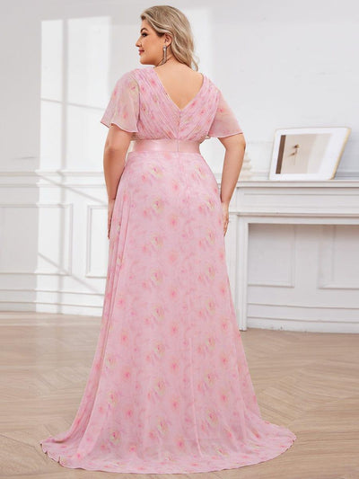 pretty MONICA|Plus Size Long Empire Waist Bridesmaid Dress with Short Flutter Sleeves