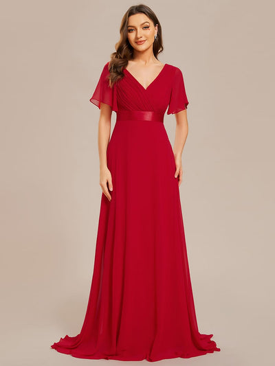 ever MONICA|Floral Chiffon High Waist Short Sleeves Bridesmaid Dress (Final Sale)