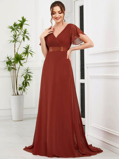 ever MONICA|Floral Chiffon High Waist Short Sleeves Bridesmaid Dress (Final Sale)
